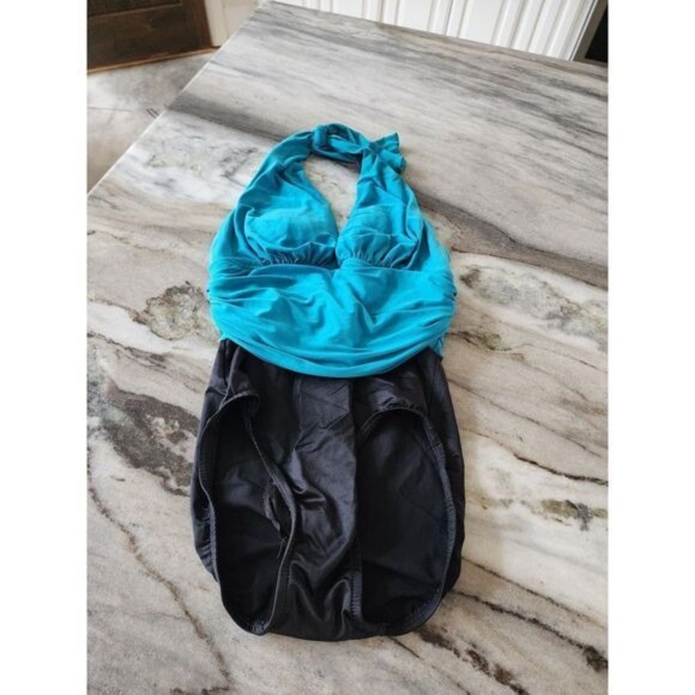 Magicsuit Swimsuit Women's 8 Black Teal Body Control Slimming Halter One-Piece‎